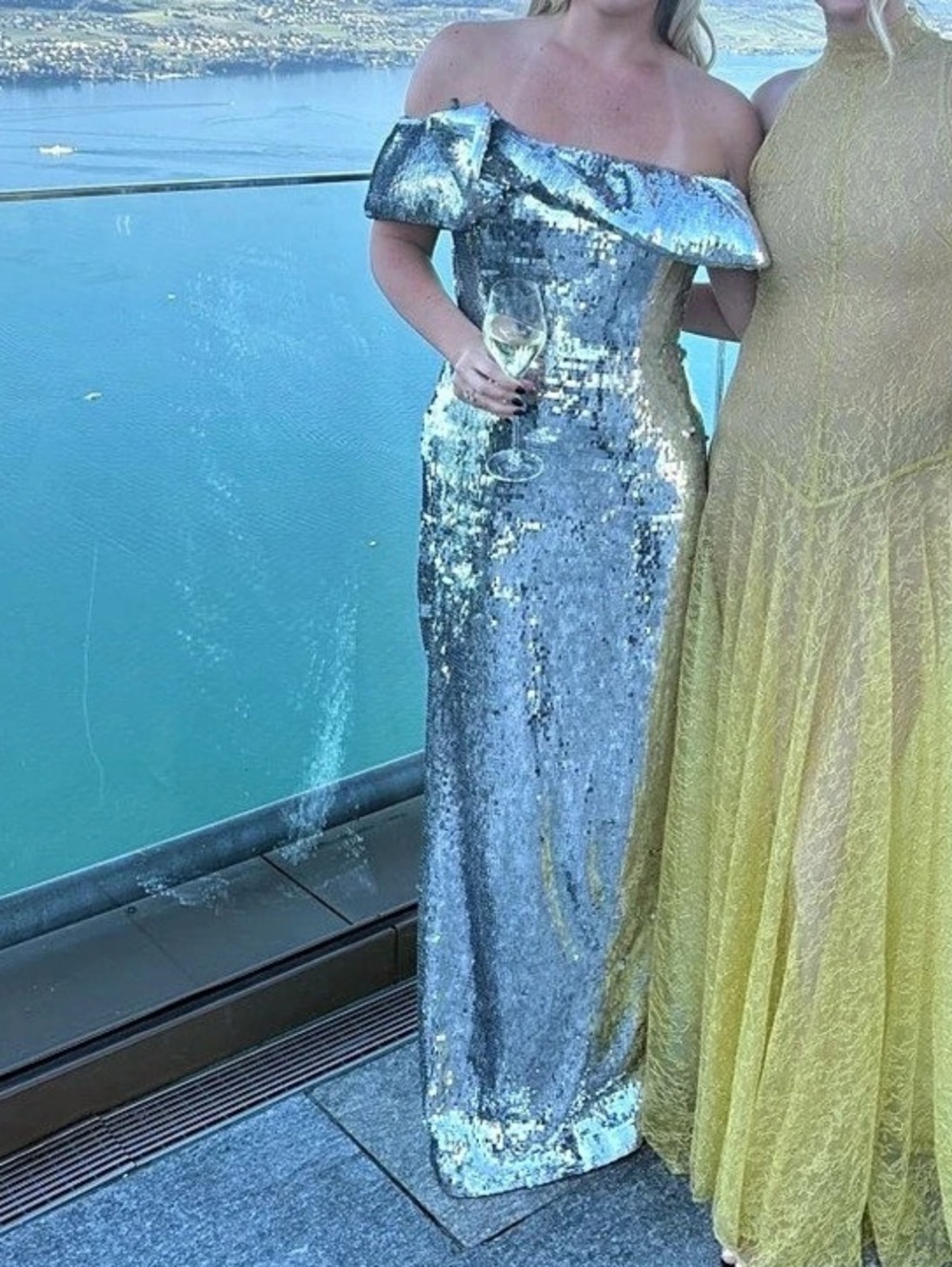 Rachel Gilbert Tamzin Gown Silver Sequin Maxi Dress